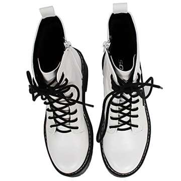 Soda Women's Lace Up Combat High Platform Ankle Boot, White, 8 M US