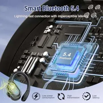 Wireless Earbuds Bluetooth 5.4 Headphones 75H Playtime Stereo Deep Bass Sports Ear Buds with Earhooks, LED Display Bluetooth Earbuds with 4 ENC Mic, IP7 Waterproof Earphone for Workout/Running, Black