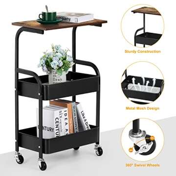 Stylish 3-Tier Kitchen Rolling Storage Cart with Wheels