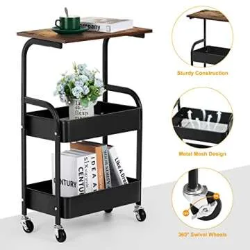 Stylish 3-Tier Kitchen Rolling Storage Cart with Wheels