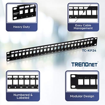 TRENDnet 24-Port Blank Keystone 1U Patch Panel (TC-KP24/2) for Cat6 Jacks, NDAA Compliant