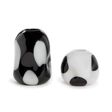 Two's Company Free Flow Murano Style Dot Art Glass Vase, Set of 2, Hand Blown Glass, Glass, Black and White, Home Decor Accessories, DLR123-S2