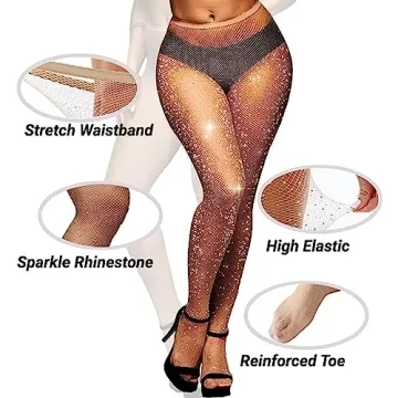WEANMIX Rhinestone Fishnet Stockings for Women
