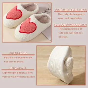 V OPXIN Love Heart Slippers for Women Men Cute Slippers Cozy Plush Warm Slip-on House Shoes for Indoor and Outdoor