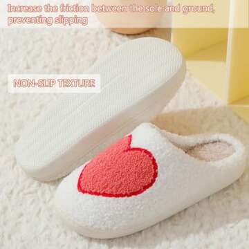 V OPXIN Love Heart Slippers for Women Men Cute Slippers Cozy Plush Warm Slip-on House Shoes for Indoor and Outdoor