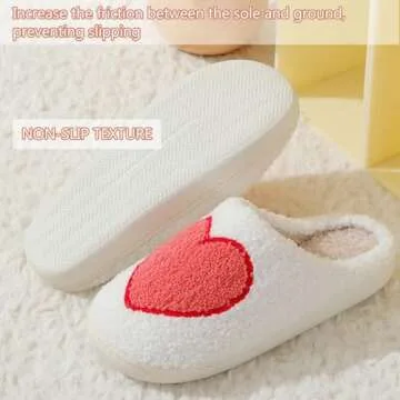 V OPXIN Love Heart Slippers for Women Men Cute Slippers Cozy Plush Warm Slip-on House Shoes for Indoor and Outdoor