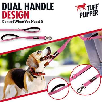 Tuff Pupper Heavy Duty Double Handle Dog Leash | Twist Locking Carabiner Dog Clip | Safety Lock Leas...