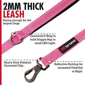 Tuff Pupper Heavy Duty Double Handle Dog Leash | Twist Locking Carabiner Dog Clip | Safety Lock Leash To Hold Strong Dogs | Reflective For Safe Night Walks | 6 Foot Dog Leash | For Medium & Large Dogs