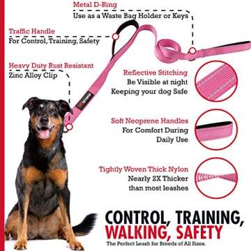 Tuff Pupper Heavy Duty Double Handle Dog Leash | Twist Locking Carabiner Dog Clip | Safety Lock Leash To Hold Strong Dogs | Reflective For Safe Night Walks | 6 Foot Dog Leash | For Medium & Large Dogs