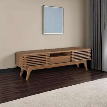 Modway Render Mid-Century Modern Low Profile 59 Inch TV Stand in Walnut