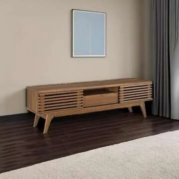 Modway Render Mid-Century Modern Low Profile 59 Inch TV Stand in Walnut