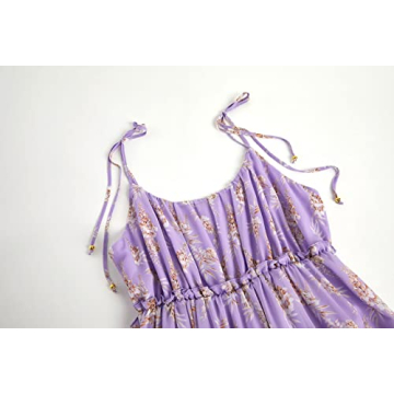 Loccysu Womens Floral Flowy Spaghetti Strap Sun Dress Summer Casual Sleeveless Tiered Ruffle Mini Sundress Purple