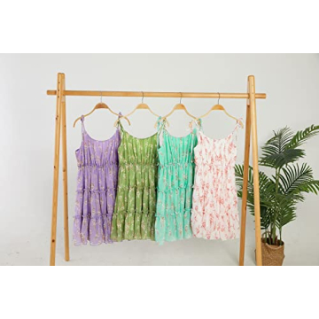Loccysu Womens Floral Flowy Spaghetti Strap Sun Dress Summer Casual Sleeveless Tiered Ruffle Mini Sundress Purple