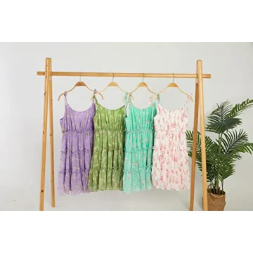 Loccysu Womens Floral Flowy Spaghetti Strap Sun Dress Summer Casual Sleeveless Tiered Ruffle Mini Sundress Purple