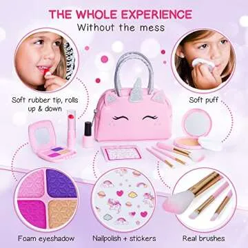 Pretend Play Makeup Kit for Little Girls with Unicorn Purse: Fake (Not Real) Make up Toy Set for Toddlers and Kids - Includes Hair and Nails Accessories, Baby Girl Toys Princess Toddler Gift Set