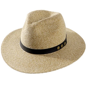 Women Wide Brim Panama Straw Sun Hat Foldable UV Protection Summer Flat Beach Hats Belt Fedora…