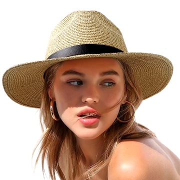 Wide Brim Panama Straw Sun Hat with UV Protection