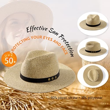 Wide Brim Panama Straw Sun Hat with UV Protection