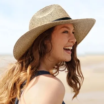 Wide Brim Panama Straw Sun Hat with UV Protection