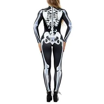 Fixmatti Adult Full Bodysuit Unitard Costume Zentai Suit with Skeleton Printing Halloween Suit S