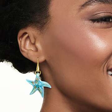 Ross-Simons Italian Murano Glass Starfish Drop Earrings With 18kt Gold Over Sterling