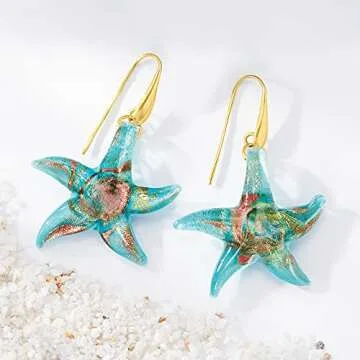 Ross-Simons Italian Murano Glass Starfish Drop Earrings With 18kt Gold Over Sterling