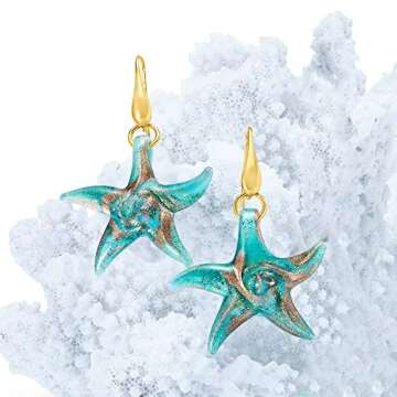 Ross-Simons Italian Murano Glass Starfish Drop Earrings With 18kt Gold Over Sterling