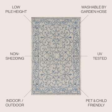 JONATHAN Y SMB106C-3 Charleston Vintage Filigree Textured Weave Indoor/Outdoor Gray/Navy 3 ft. x 5 ft. Area-Rug, Classic,Easy-Cleaning,HighTraffic,LivingRoom,Backyard, Non Shedding