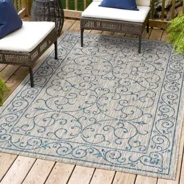 JONATHAN Y SMB106C-3 Charleston Vintage Filigree Textured Weave Indoor/Outdoor Gray/Navy 3 ft. x 5 ft. Area-Rug, Classic,Easy-Cleaning,HighTraffic,LivingRoom,Backyard, Non Shedding