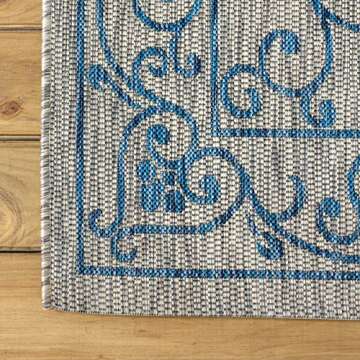 JONATHAN Y SMB106C-3 Charleston Vintage Filigree Textured Weave Indoor/Outdoor Gray/Navy 3 ft. x 5 ft. Area-Rug, Classic,Easy-Cleaning,HighTraffic,LivingRoom,Backyard, Non Shedding
