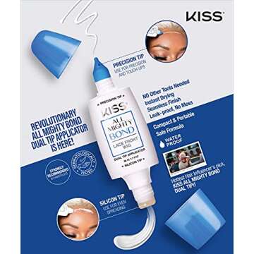 All Mighty Bond Lace Front Wig Glue, Dual Tip Applicator, Instant Drying, Water Resistant, Strong Hold for Wigs, Frontals, Toupees, Safe for Sensitive Skin