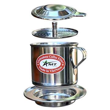AMT 9.5 OZ Vietnamese Coffee Maker Coffee Filter, 2-3 Servings Phin, Screw Down Coffee Vietnamese Co...