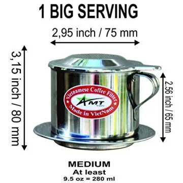 AMT 9.5 OZ Vietnamese Coffee Maker Coffee Filter, 2-3 Servings Phin, Screw Down Coffee Vietnamese Coffee Dripper for Vietnamese Style at Home Office (9.5 OZ - Handle)