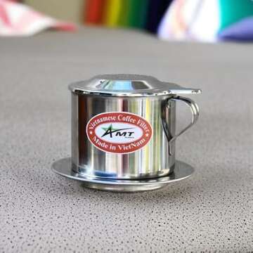 AMT 9.5 OZ Vietnamese Coffee Maker Coffee Filter, 2-3 Servings Phin, Screw Down Coffee Vietnamese Coffee Dripper for Vietnamese Style at Home Office (9.5 OZ - Handle)