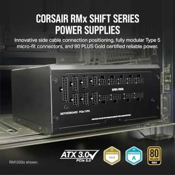Corsair RM1200x Shift Fully Modular Power Supply - 1200W ATX 3.0 Certified with Zero RPM Fan Mode an...