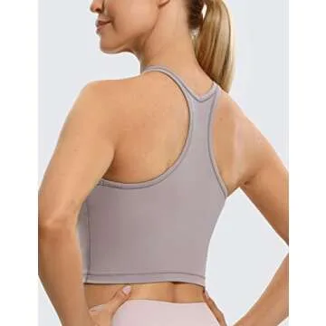 CRZ YOGA Women's Racerback Longline Sports Bra Padded Wireless Yoga Bras Crop Cami Tank Tops Lunar Rock Medium