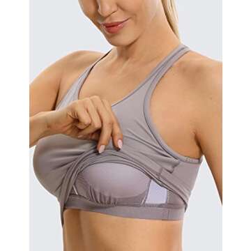 CRZ YOGA Women's Racerback Longline Sports Bra Padded Wireless Yoga Bras Crop Cami Tank Tops Lunar Rock Medium