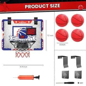 EagleStone Kids Indoor Basketball Hoop, 4 Balls Mini Basketball Toy for Toddlers, with Electronic Scoreboard Over The Door Room Wall Basketball Hoop Goal Boys Girls Gift for Age 3 4 5 6 7 8 9 10