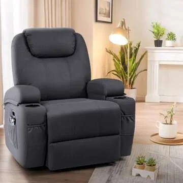 Flamaker Power Lift Recliner Chair with Massage for Elderly Ergonomic Lounge Chair Classic Single Sofa with 2 Cup Holders Side Pockets Home Theater Seat (Fabric, Navy Blue)
