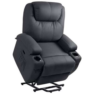 Flamaker Power Lift Recliner Chair with Massage for Elderly Ergonomic Lounge Chair Classic Single Sofa with 2 Cup Holders Side Pockets Home Theater Seat (Fabric, Navy Blue)