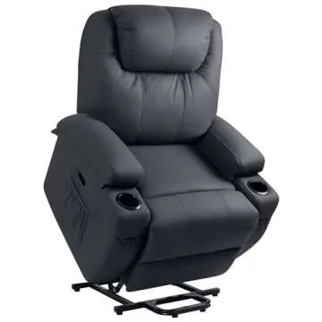 Flamaker Power Lift Recliner Chair with Massage for Elderly Ergonomic Lounge Chair Classic Single Sofa with 2 Cup Holders Side Pockets Home Theater Seat (Fabric, Navy Blue)