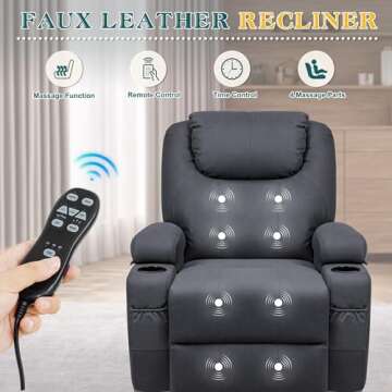 Flamaker Power Lift Recliner Chair with Massage for Elderly Ergonomic Lounge Chair Classic Single Sofa with 2 Cup Holders Side Pockets Home Theater Seat (Fabric, Navy Blue)