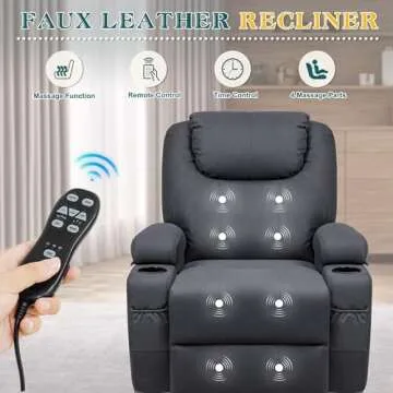 Flamaker Power Lift Recliner Chair with Massage for Elderly Ergonomic Lounge Chair Classic Single Sofa with 2 Cup Holders Side Pockets Home Theater Seat (Fabric, Navy Blue)