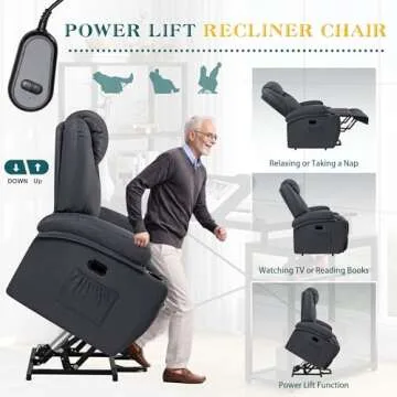 Flamaker Power Lift Recliner Chair with Massage for Elderly Ergonomic Lounge Chair Classic Single Sofa with 2 Cup Holders Side Pockets Home Theater Seat (Fabric, Navy Blue)