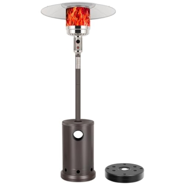 Hykolity 50,000 BTU Patio Heater with Sand Box, Table Design, Double-Layer Stainless Steel Burner, Wheels, Tip-over Protection System, Outdoor Heater for Home and Residential, Brown