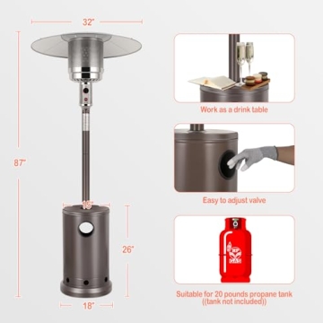 Hykolity 50,000 BTU Patio Heater with Sand Box, Table Design, Double-Layer Stainless Steel Burner, Wheels, Tip-over Protection System, Outdoor Heater for Home and Residential, Brown