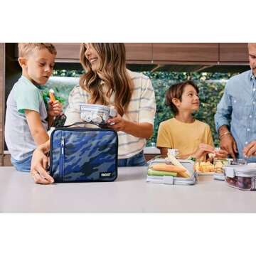 PackIt Freezable Classic Lunch Box, Sporty Camo Charcoal Navy, Built with EcoFreeze Technology, Collapsible, Reusable, Zip Closure With Zip Front Pocket and Buckle Handle, Desgined for Lunches