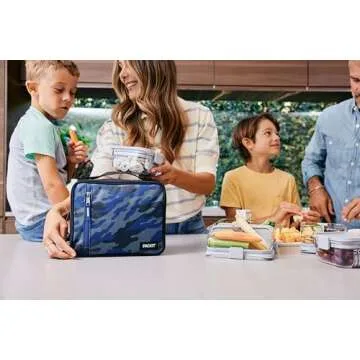 PackIt Freezable Classic Lunch Box, Sporty Camo Charcoal Navy, Built with EcoFreeze Technology, Collapsible, Reusable, Zip Closure With Zip Front Pocket and Buckle Handle, Desgined for Lunches