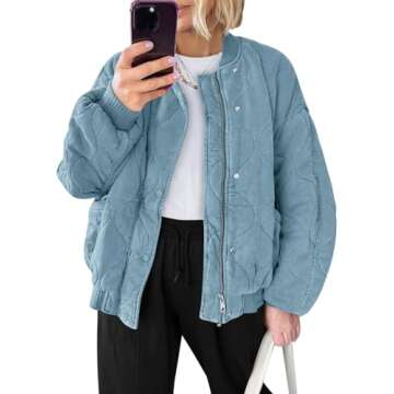 Yousify Womens Puffer Jackets Oversized Warm Coats with Pockets Fashion Cozy Quilted Jacket Baby Blue S