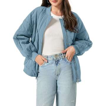 Yousify Womens Puffer Jackets Oversized Warm Coats with Pockets Fashion Cozy Quilted Jacket Baby Blue S